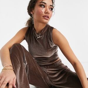 2 piece set-Luxurious Velvet Hooded Jacket and pant in a beautiful Silver Brown